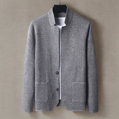 TrendAura Men's Cashmere Knit Cardigan With Stand Collar Deep Pockets Slim Silhouette