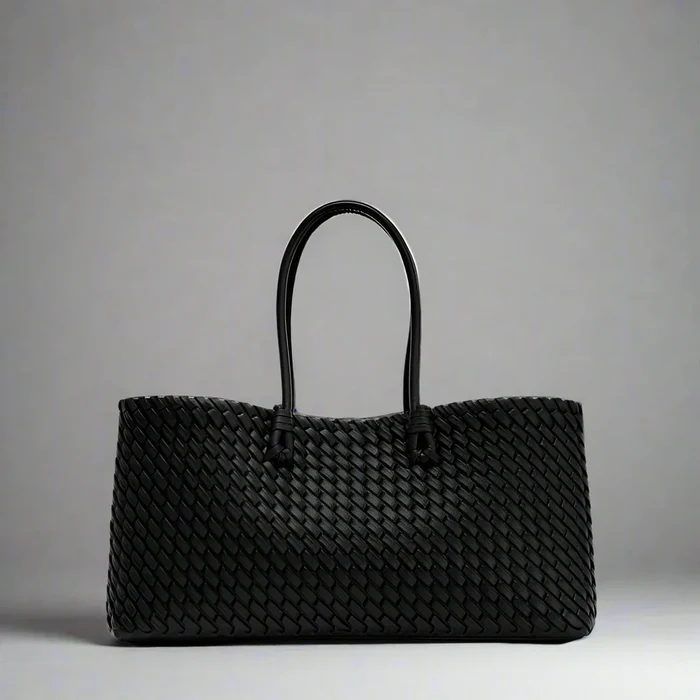 TrendAura Noora Woven Handbag - Timeless Structured Tote With Spacious Fabric-Lined Interior
