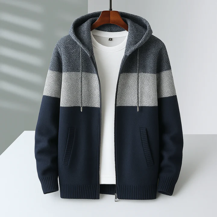 Knit Zip Hoodie For Men TrendAura Noirson Fleece Lined Warm Layering Urban Streetwear