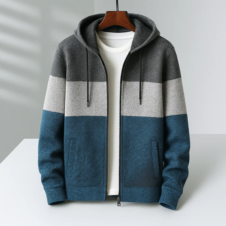 Knit Zip Hoodie For Men TrendAura Noirson Fleece Lined Warm Layering Urban Streetwear