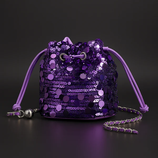 TrendAura Carmelle Sequin Bag - Hand Embellished Cascading Sequins With Metallic Drawstring For Dazzling Night Out