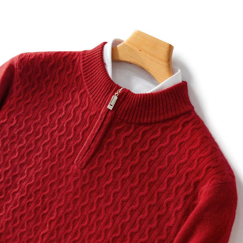 Levano Cashmere Half Zip Sweater for Men with Cable Knit Texture Soft Lightweight Layering by TrendAura