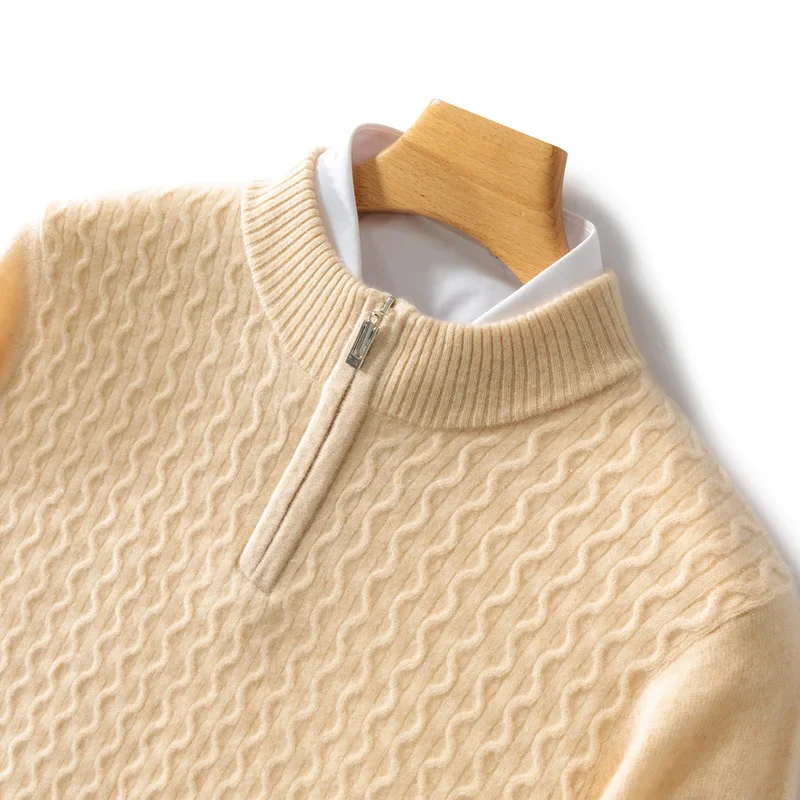 Levano Cashmere Half Zip Sweater for Men with Cable Knit Texture Soft Lightweight Layering by TrendAura