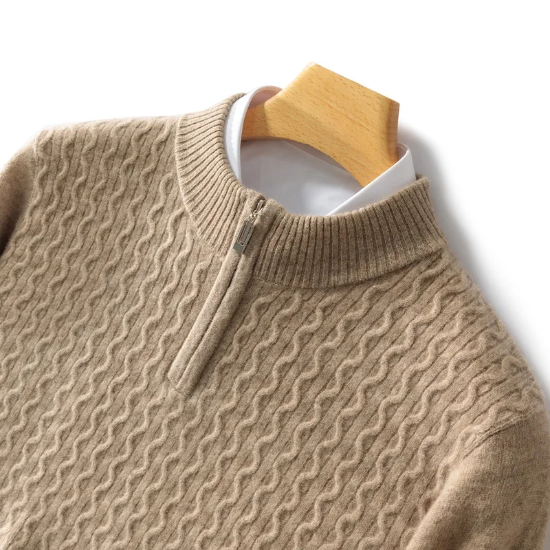Levano Cashmere Half Zip Sweater for Men with Cable Knit Texture Soft Lightweight Layering by TrendAura