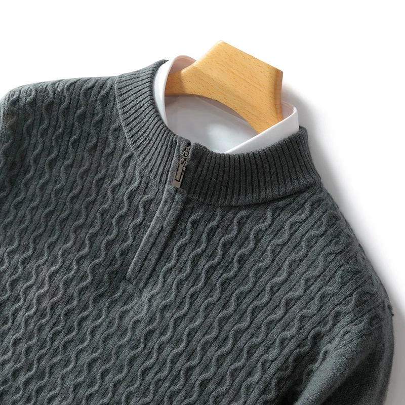Levano Cashmere Half Zip Sweater for Men with Cable Knit Texture Soft Lightweight Layering by TrendAura