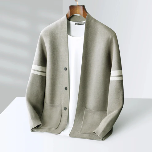 Leonardi Knit Cardigan for Men Soft Breathable Knit With Ribbed Trim And Subtle Sleeve Stripes