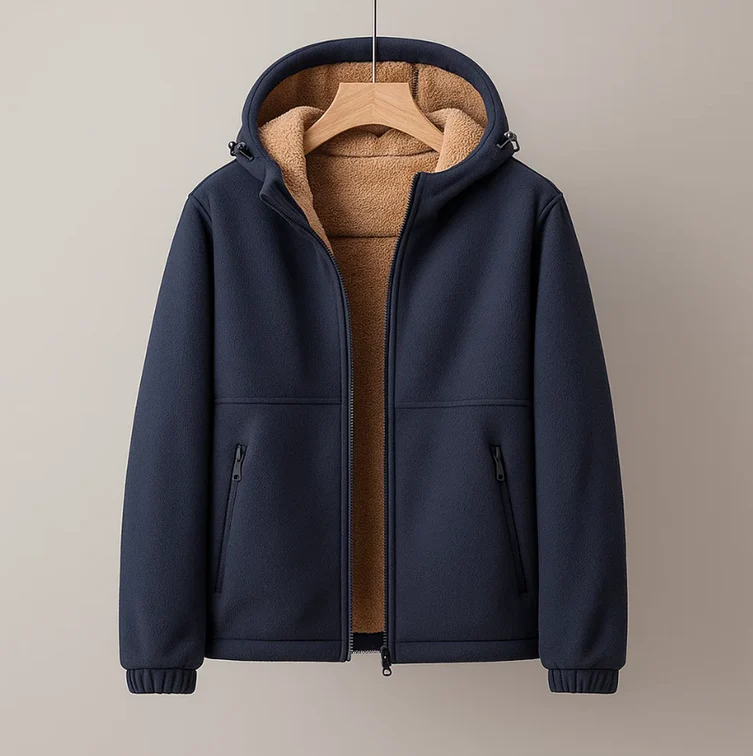 Moro Fleece Hooded Jacket for Men with Cashmere Blend Lining and Structured Outer Shell