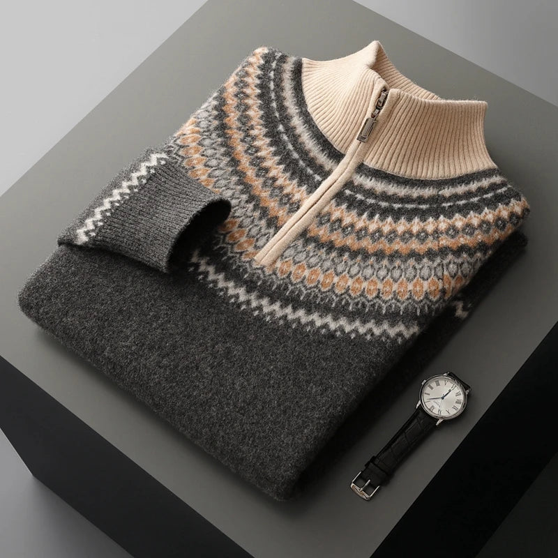Émaric Half Zip Wool Sweater For Men By TrendAura With Textured Knit Zip Collar Premium Wool Blend Breathable Warmth