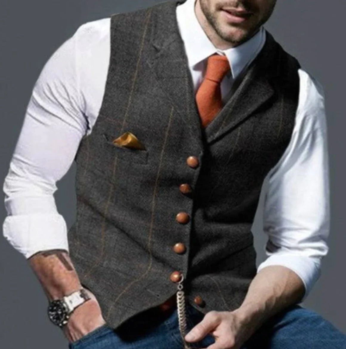 TrendAura Mens Vintage Waistcoat Classic Formal Vest With Modern Fit For Dress And Casual Wear