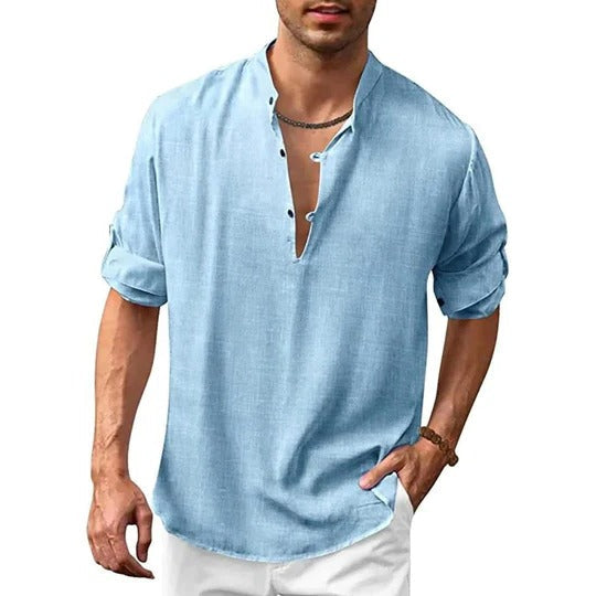 TrendAura Mens Long Sleeve Collared Shirt Versatile Linen Look For Casual To Formal Wear Wardrobe Essential