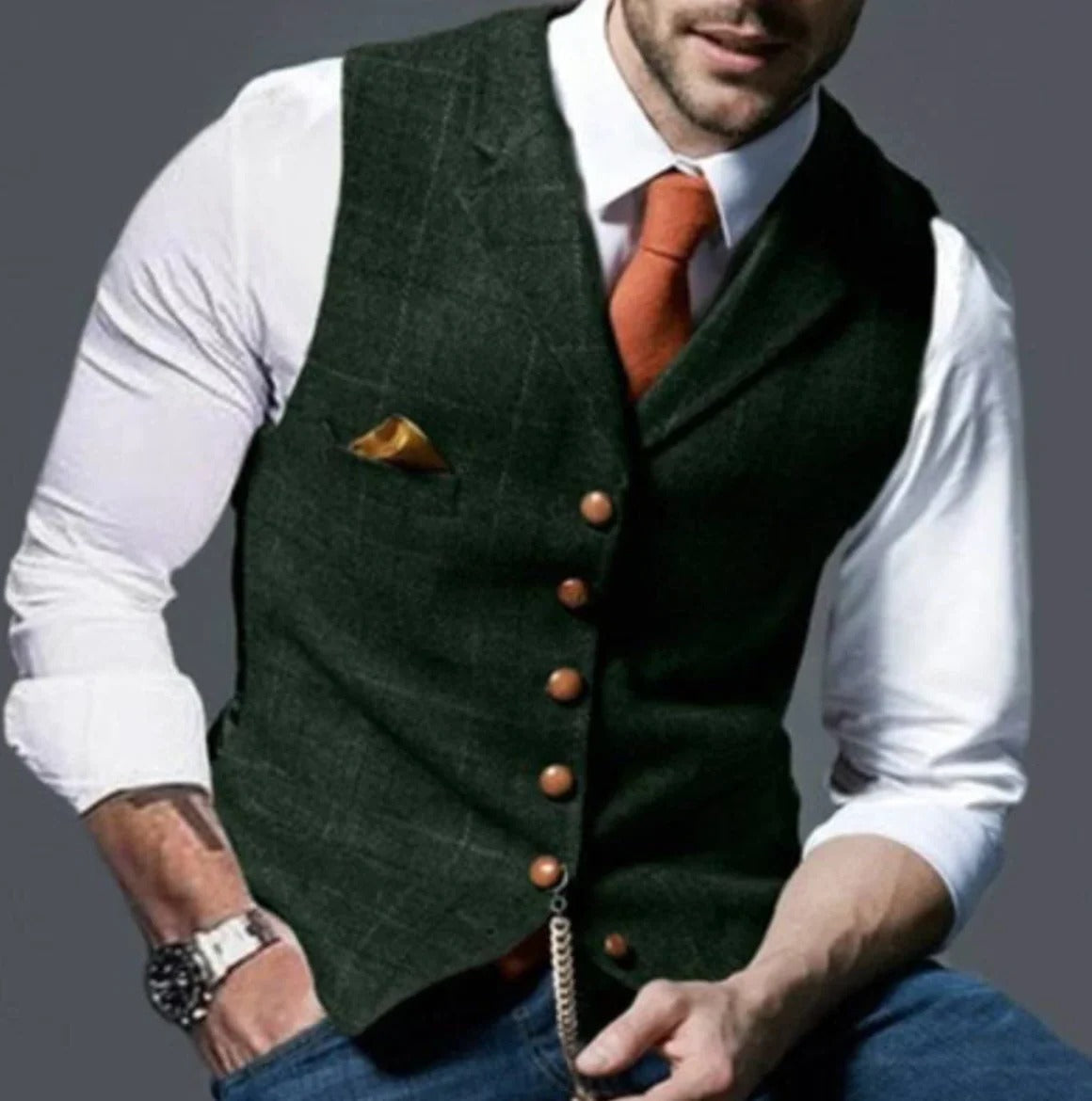 TrendAura Mens Vintage Waistcoat Classic Formal Vest With Modern Fit For Dress And Casual Wear