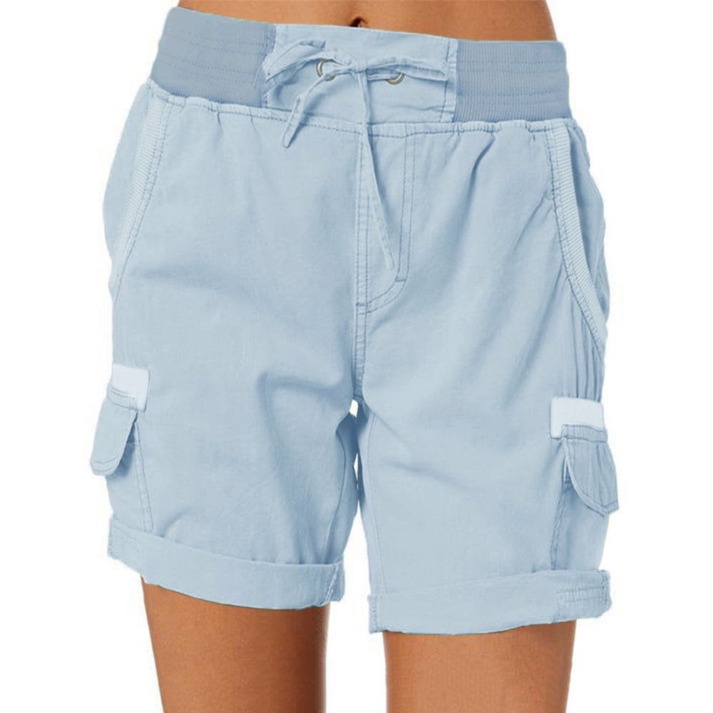 Women’s Cargo Shorts – Relaxed Fit – Cotton Blend – Drawstring Waist – Utility Pockets
