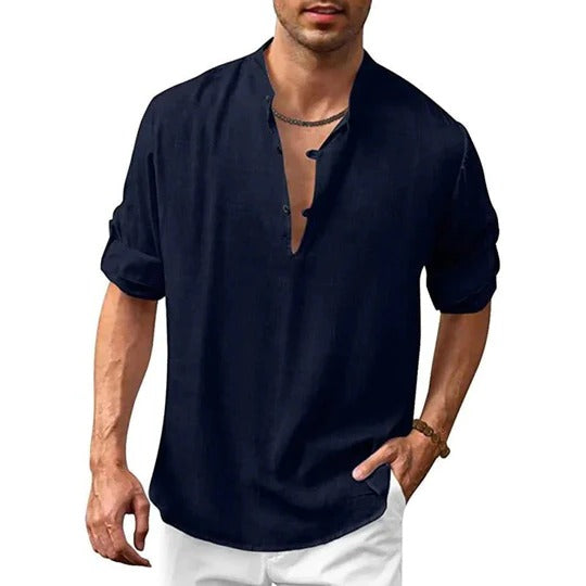 TrendAura Mens Long Sleeve Collared Shirt Versatile Linen Look For Casual To Formal Wear Wardrobe Essential