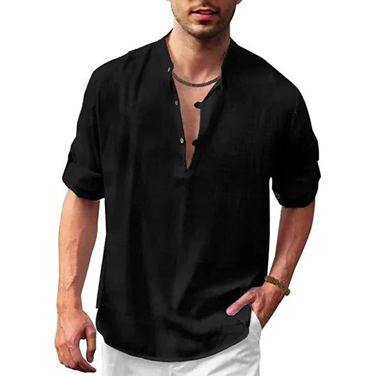 TrendAura Mens Long Sleeve Collared Shirt Versatile Linen Look For Casual To Formal Wear Wardrobe Essential