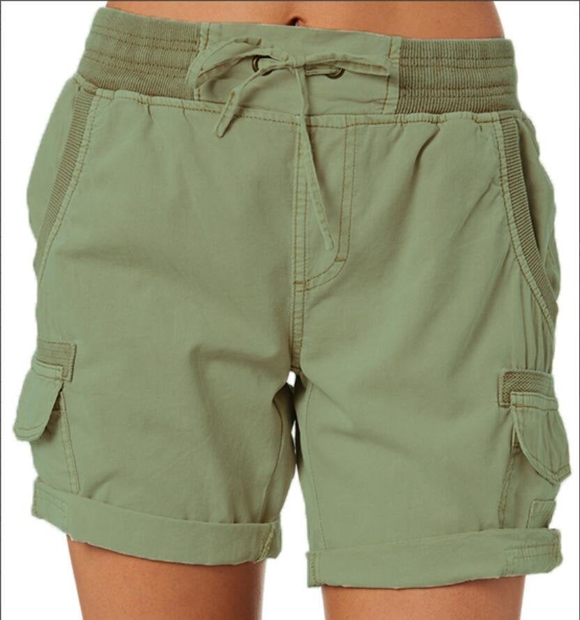 Women’s Cargo Shorts – Relaxed Fit – Cotton Blend – Drawstring Waist – Utility Pockets