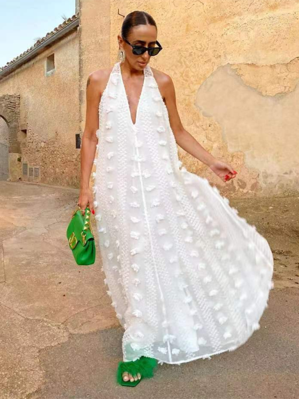 TrendAura Women Maxi Dress Halterneck With A Line Silhouette And 3D Flower Applique For Formal Events
