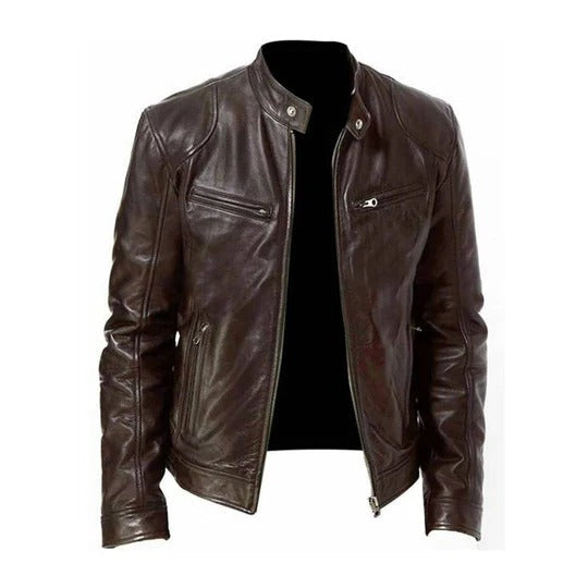 TrendAura Mens Leather Jacket With Zip Front Structured Shell For Transitional All Seasons Wear