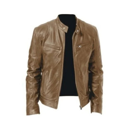 TrendAura Mens Leather Jacket With Zip Front Structured Shell For Transitional All Seasons Wear