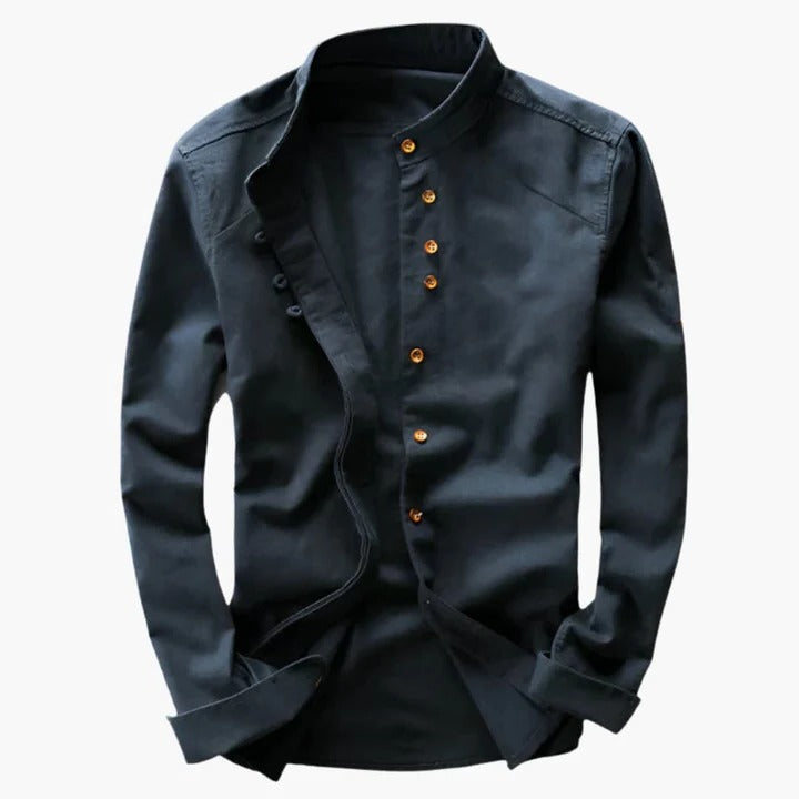 Men's Stand Up Collar Shirt Lightweight Breathable Comfort For Work Travel And Everyday Wear