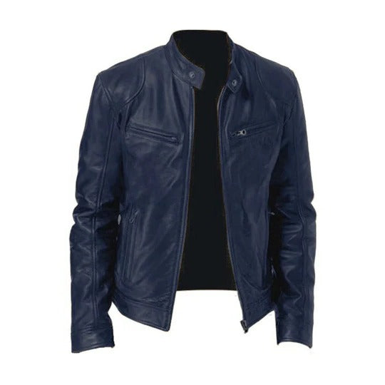 TrendAura Mens Leather Jacket With Zip Front Structured Shell For Transitional All Seasons Wear