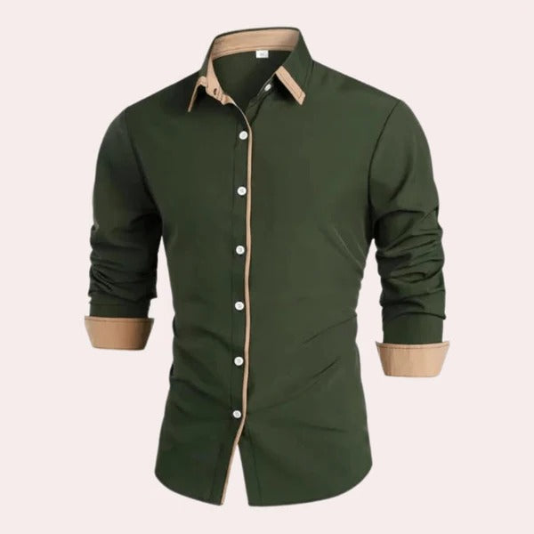 TrendAura Men's Classic Long Sleeve Shirt With Contrast Collar And Cuffs For Everyday And Formal Wear