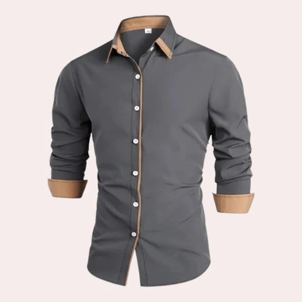 TrendAura Men's Classic Long Sleeve Shirt With Contrast Collar And Cuffs For Everyday And Formal Wear