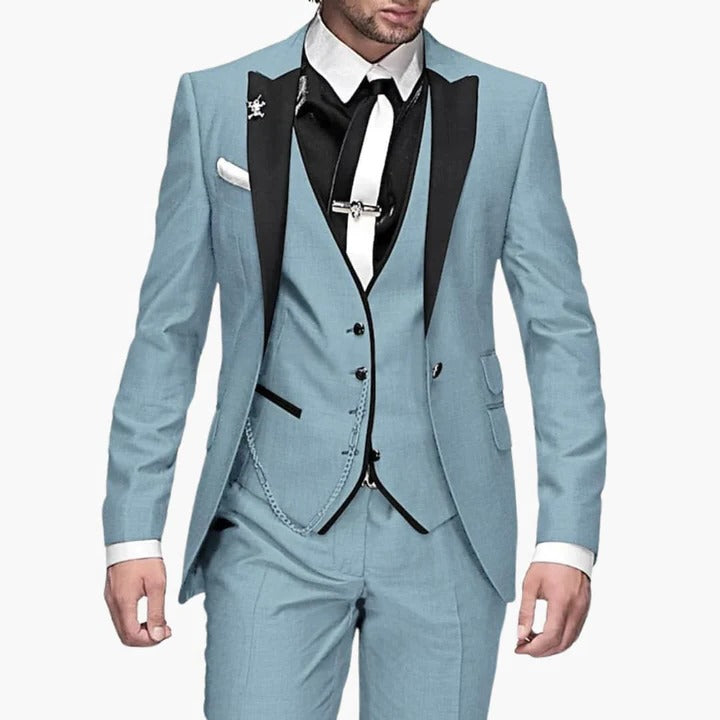 Mens Burgundy Wedding Guest Suit Three Piece Set With Black Lapels Tailored Fit By TrendAura