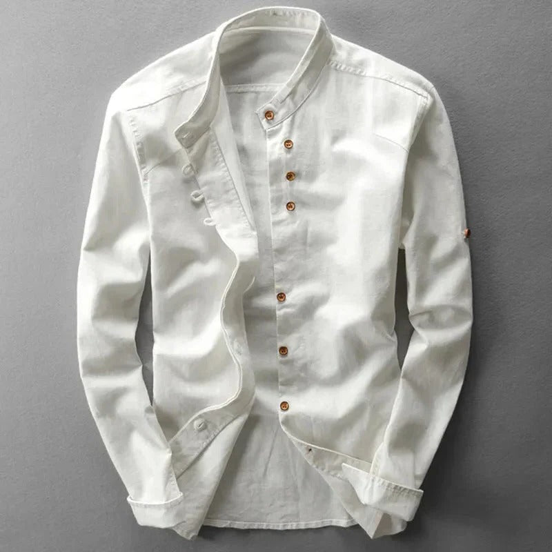 TrendAura Japanese Style Collarless Shirt For Men Traditional Inspired Minimal Detailing With Structured Fit