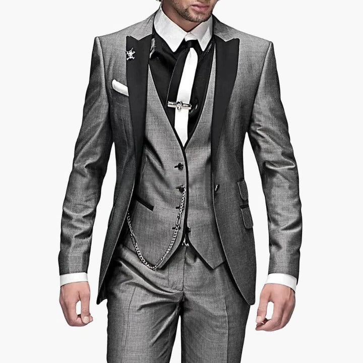 Mens Burgundy Wedding Guest Suit Three Piece Set With Black Lapels Tailored Fit By TrendAura