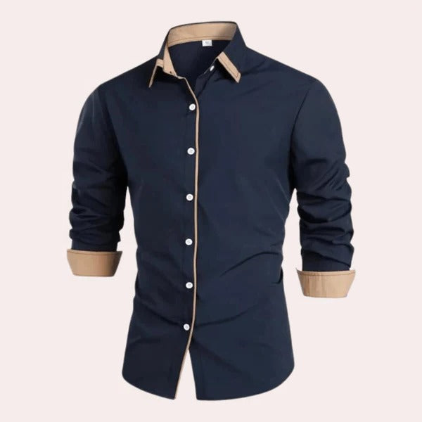 TrendAura Men's Classic Long Sleeve Shirt With Contrast Collar And Cuffs For Everyday And Formal Wear