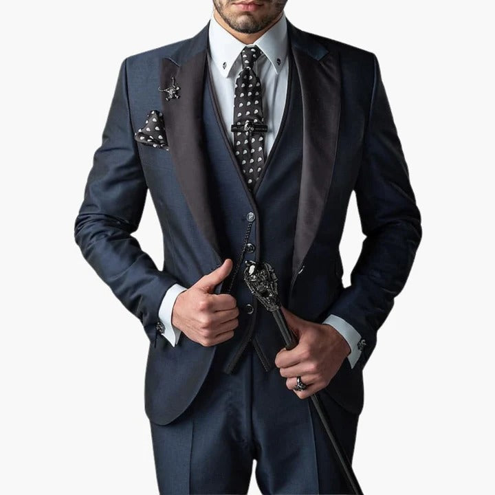 Mens Burgundy Wedding Guest Suit Three Piece Set With Black Lapels Tailored Fit By TrendAura