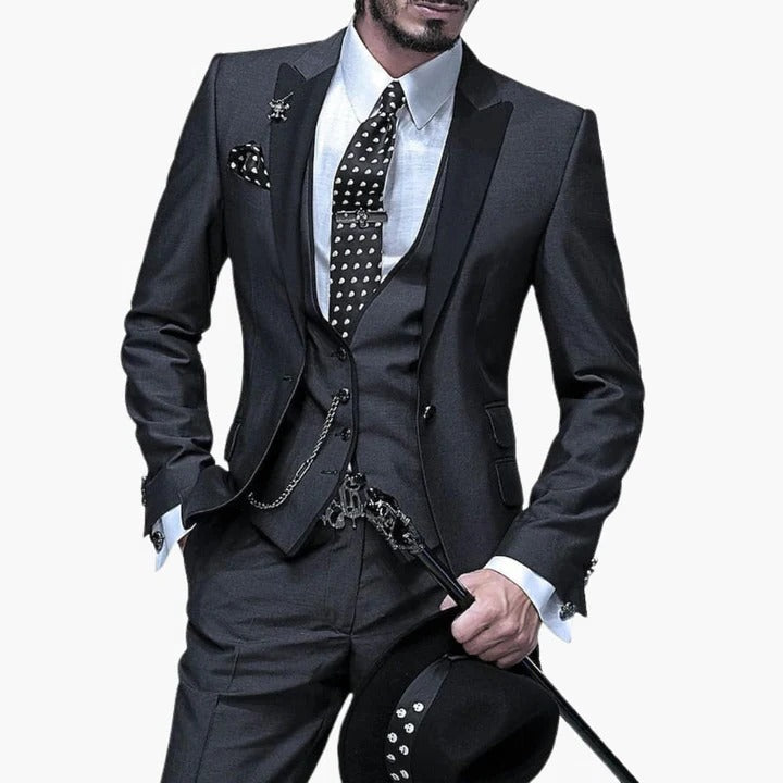 Mens Burgundy Wedding Guest Suit Three Piece Set With Black Lapels Tailored Fit By TrendAura