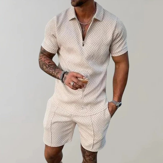 TrendAura Mens Two Piece Summer Set Short Sleeve Shirt With Collar And Matching Shorts Regular Fit Casual Wear