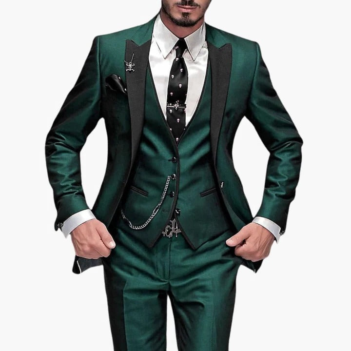 Mens Burgundy Wedding Guest Suit Three Piece Set With Black Lapels Tailored Fit By TrendAura