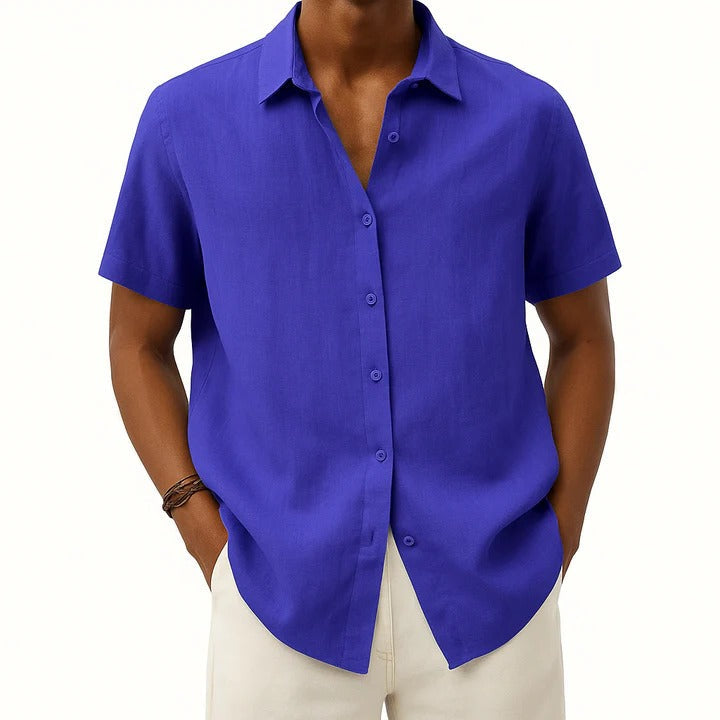 TrendAura Mens Linen Casual Button Down Short Sleeve Shirt Relaxed Fit For Everyday Wear