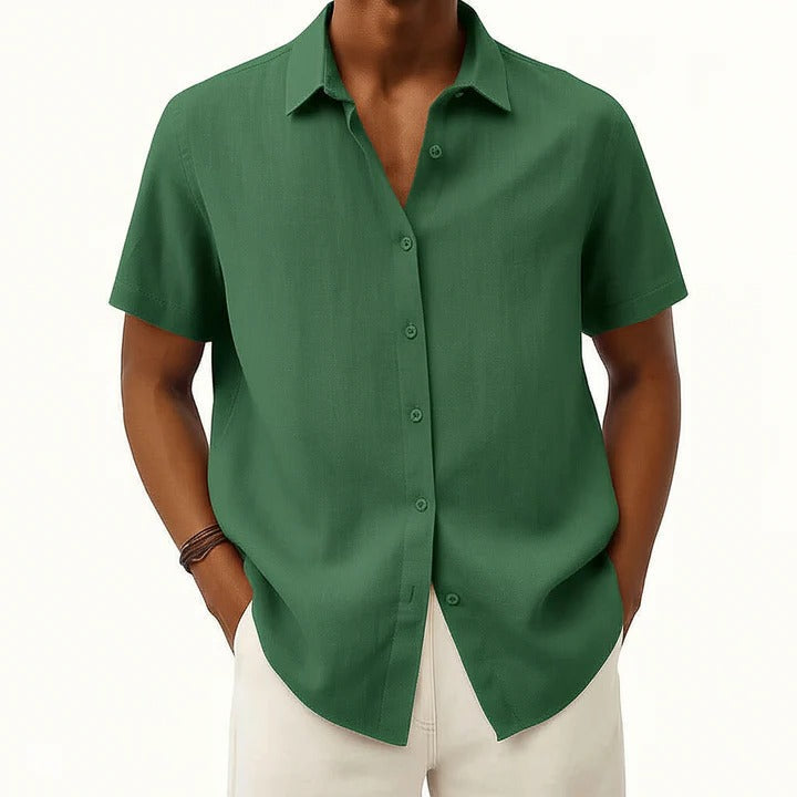 TrendAura Mens Linen Casual Button Down Short Sleeve Shirt Relaxed Fit For Everyday Wear