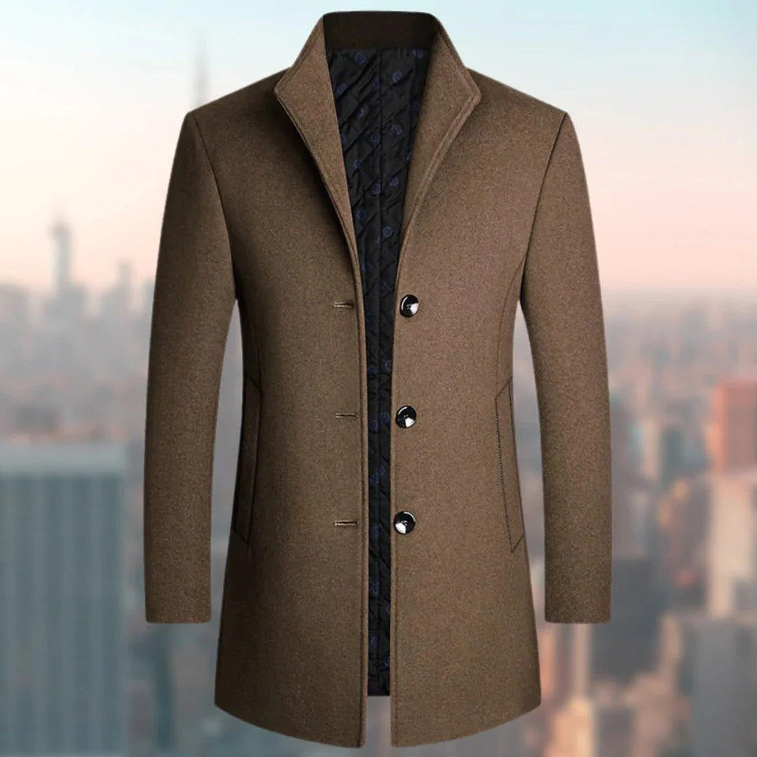 TrendAura Mens Long Winter Coat Single Breasted Overcoat With Classic Fit For Cold Weather