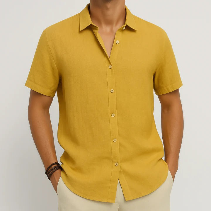 TrendAura Mens Linen Casual Button Down Short Sleeve Shirt Relaxed Fit For Everyday Wear