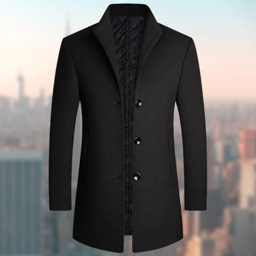 TrendAura Mens Long Winter Coat Single Breasted Overcoat With Classic Fit For Cold Weather