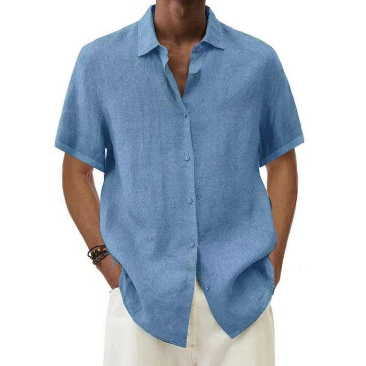 TrendAura Mens Linen Casual Button Down Short Sleeve Shirt Relaxed Fit For Everyday Wear