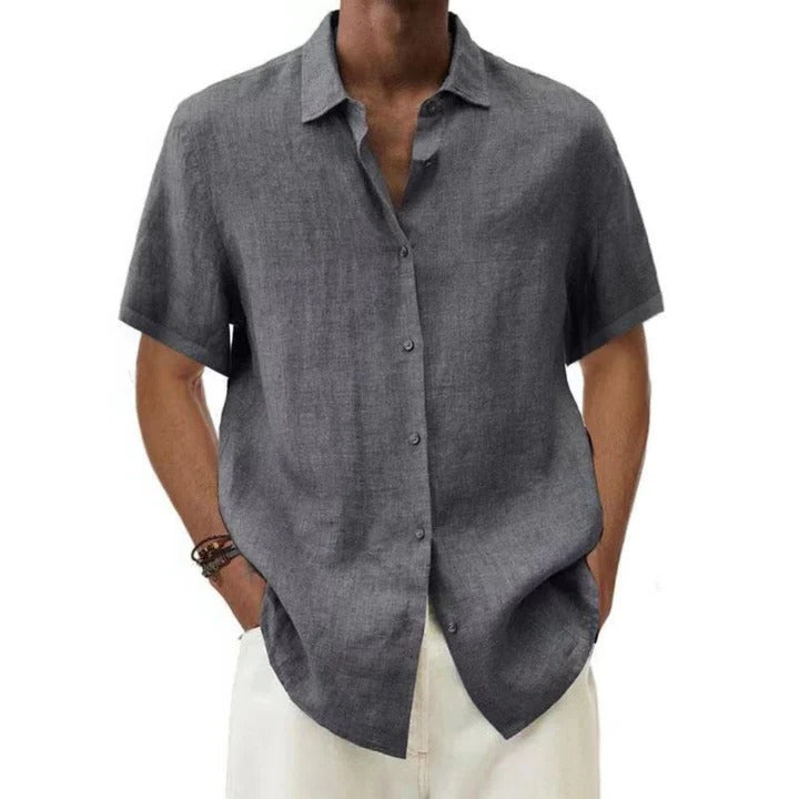 TrendAura Mens Linen Casual Button Down Short Sleeve Shirt Relaxed Fit For Everyday Wear