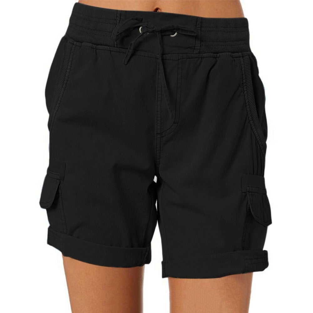 Women’s Cargo Shorts – Relaxed Fit – Cotton Blend – Drawstring Waist – Utility Pockets