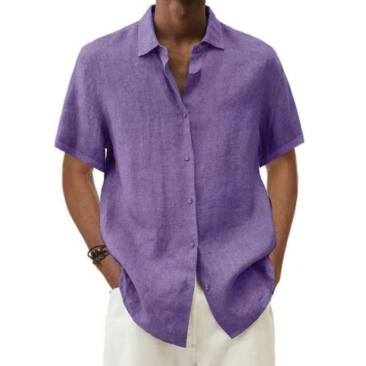 TrendAura Mens Linen Casual Button Down Short Sleeve Shirt Relaxed Fit For Everyday Wear