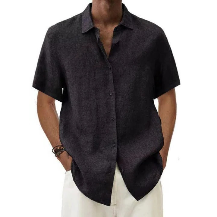 TrendAura Mens Linen Casual Button Down Short Sleeve Shirt Relaxed Fit For Everyday Wear