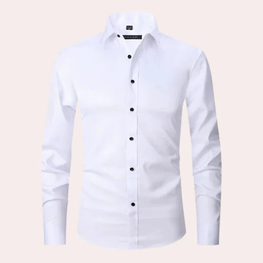 Men's Stretch Long Sleeve Shirt With Pointed Collar Button Down Front For Formal Or Casual Wear