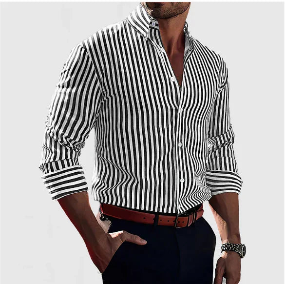 Hudson Slim Fit Button Up Shirt With Vertical Stripes Classic Collar For Year Round Versatility