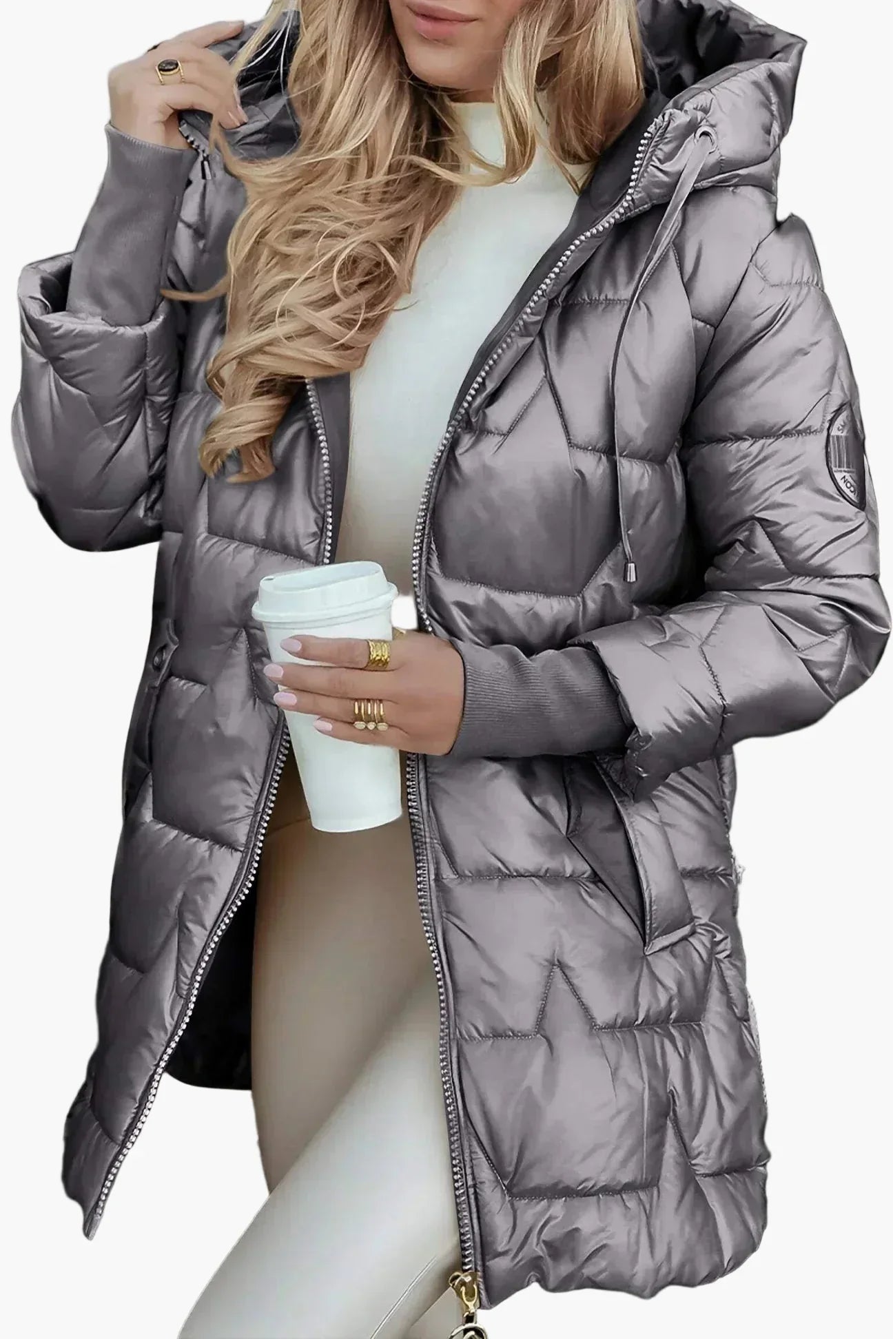 Women's quilted jacket with hood – Elegant autumn and winter coat for everyday and leisure use
