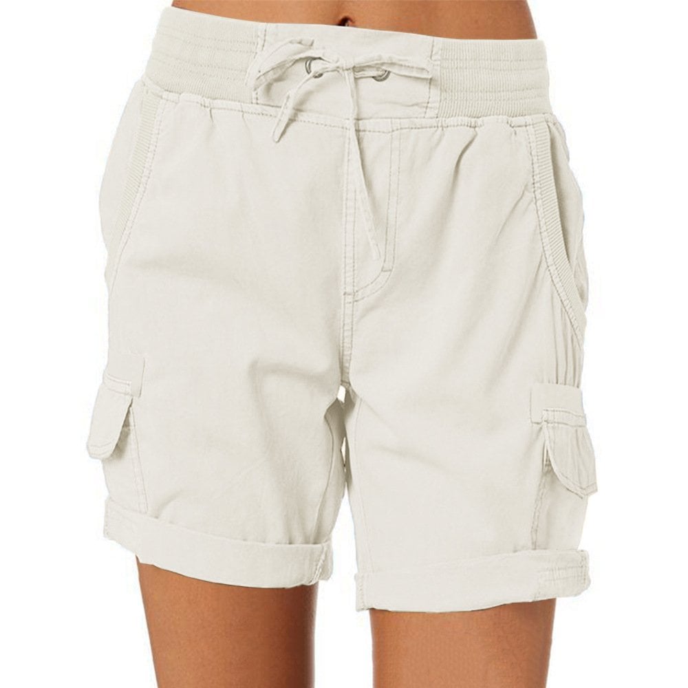 Women’s Cargo Shorts – Relaxed Fit – Cotton Blend – Drawstring Waist – Utility Pockets