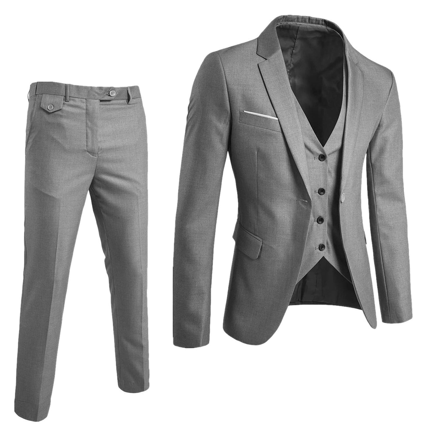 TrendAura Mens 3 Piece Formal Suit Set With Jacket Vest And Trousers For Business Occasions
