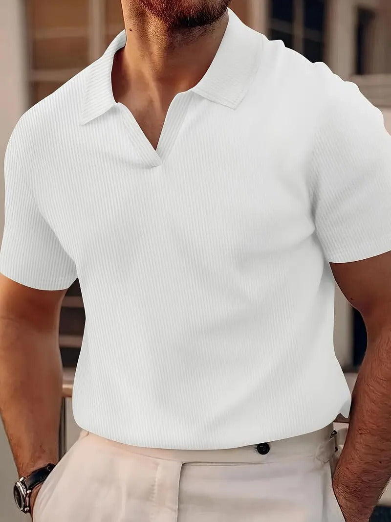 TrendAura Men's Waffle Knit Polo Shirt Short Sleeve Casual Polo Top in Light Grey